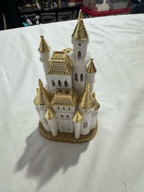 White projector  Castle Figurine with Gold Accents